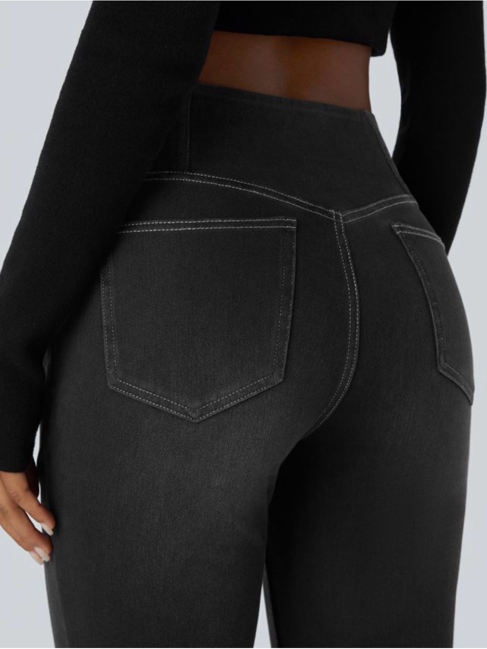 Halara Flex™ High Waisted Crossover Pocket Washed Blk Casual Flare Jeans, size L - Picture 8 of 12